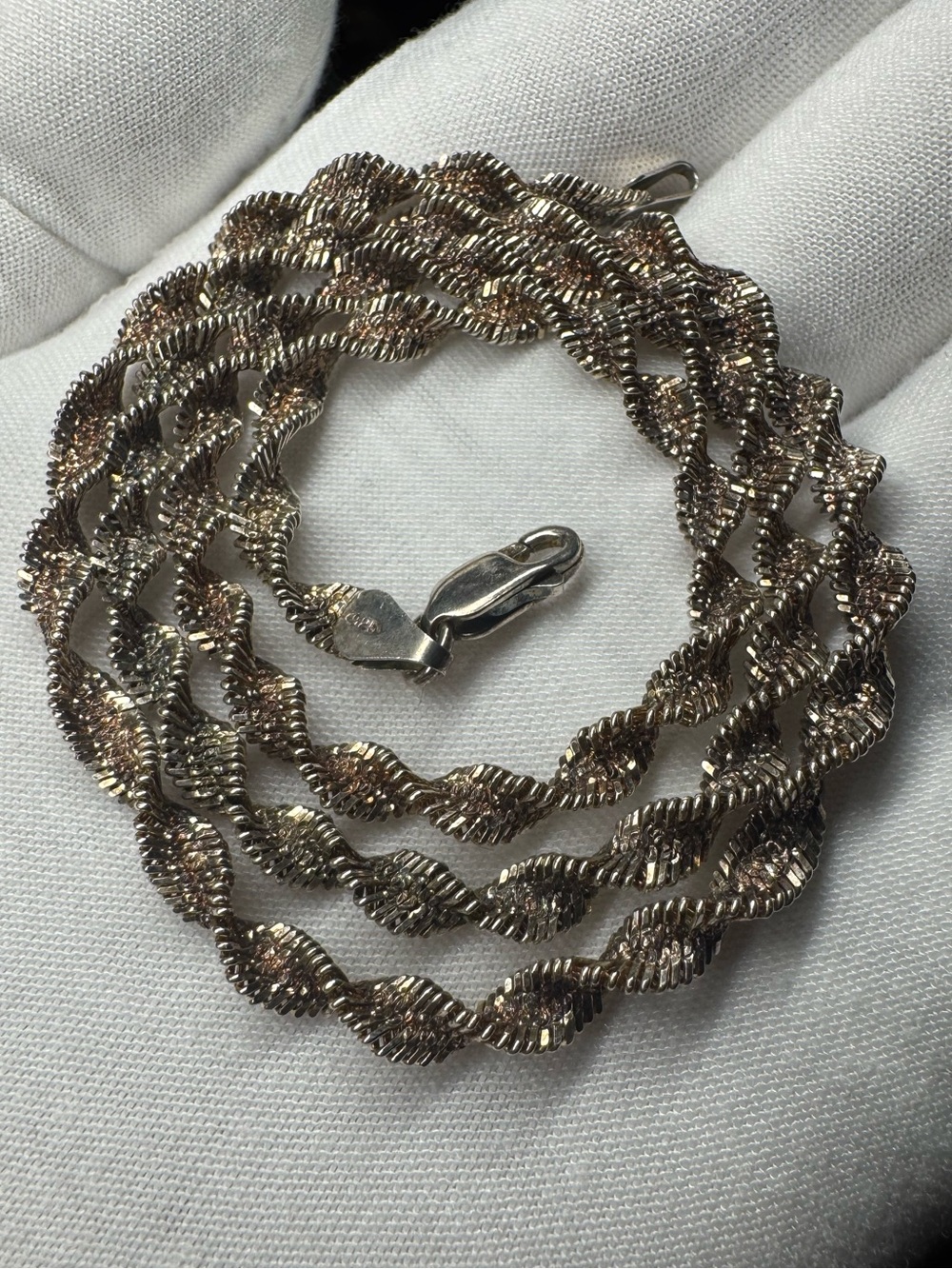 Vintage 925 Italy 3mm Silver Twisted Herringbone Spiral Chain 20” Necklace 15.8g